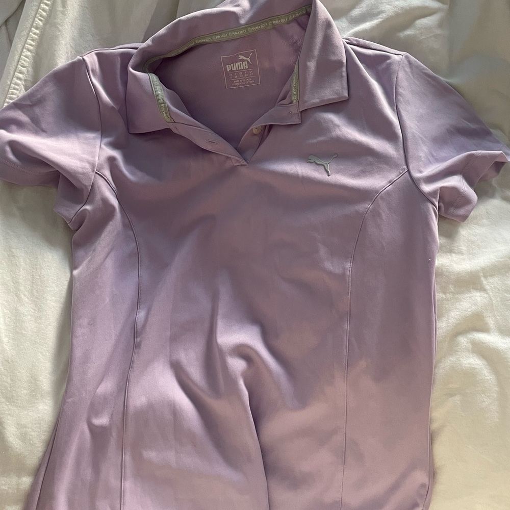 Lilac womens puma golf collared shirt size small!
